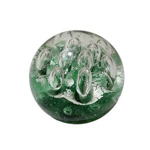 Vintage Art Glass Green Controlled Large Bubbles Paperweight 3.5" Sphere Orb